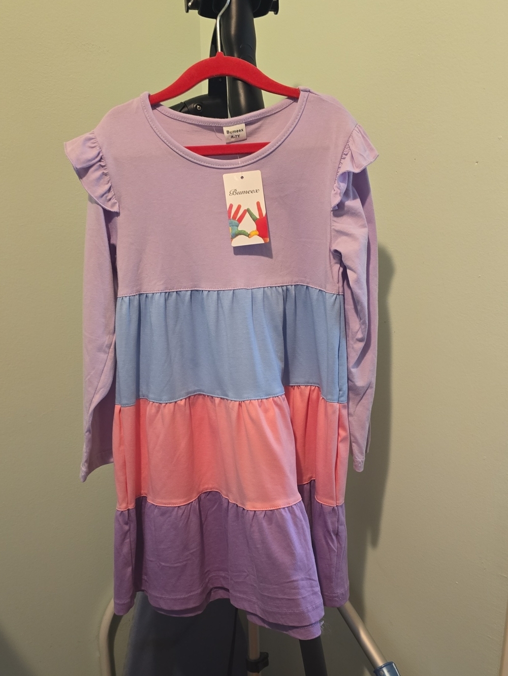 NWT Girls' Lavender Colorblock Long-Sleeve Dress